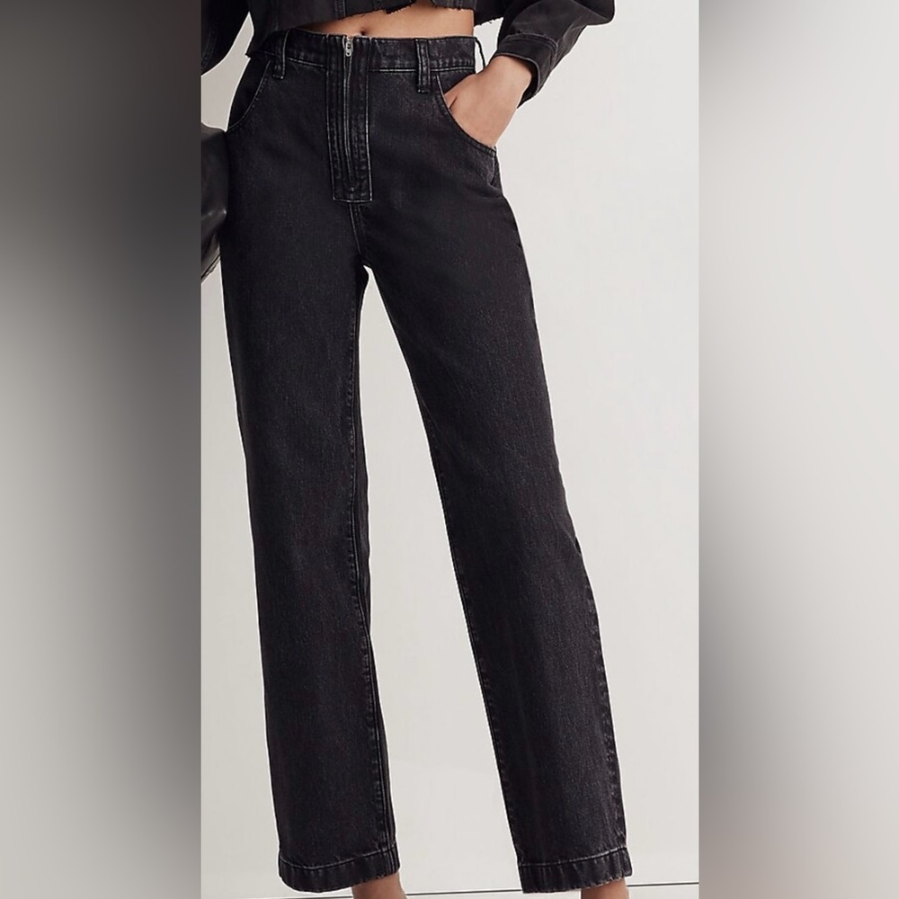 Madewell The Perfect Vintage Wide-Leg Jean in Black Worn Wash: Exposed-Zip